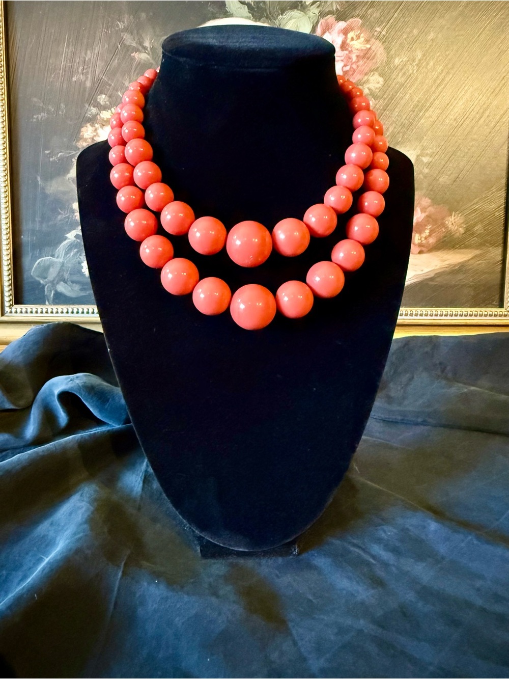 Vintage Graduated Coral Toned Beaded Double-Strand Necklace